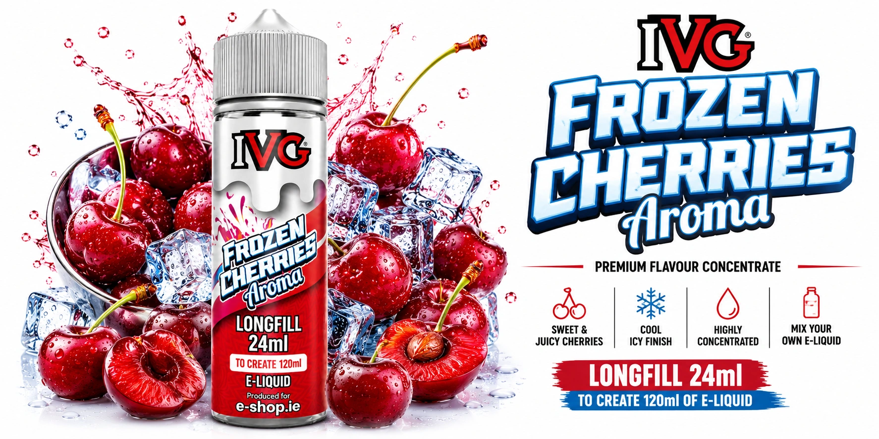 IVG Frozen Cherries Longfill 24ml in 120ml bottle Ireland by e-shop.ie