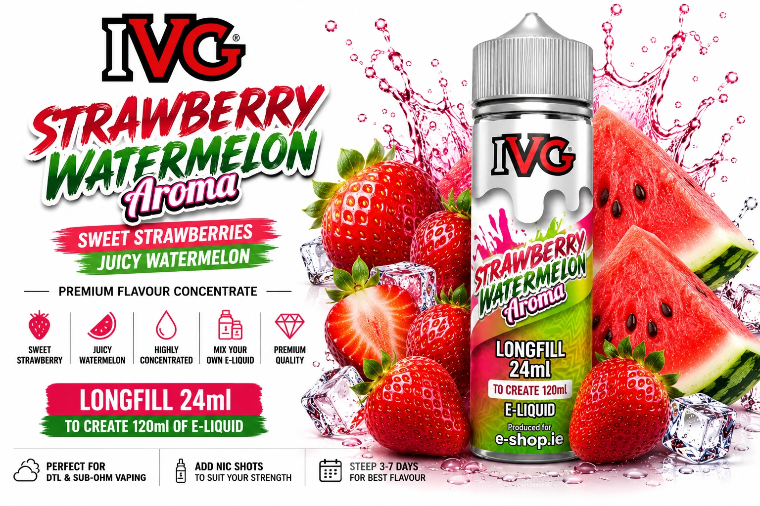 IVG Strawberry Watermelon Longfill 24ml in 120ml bottle Ireland by e-shop.ie