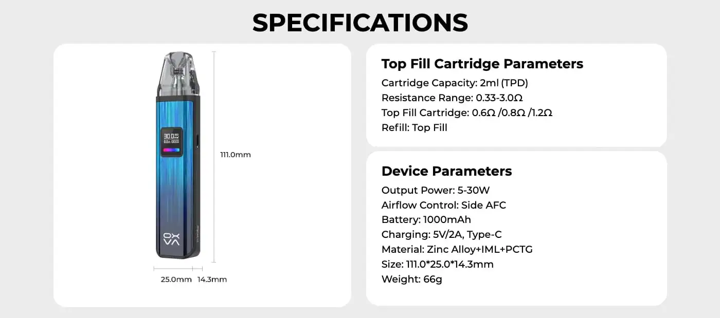 oxva-xlim-pro-pod-vape-kit-specifications