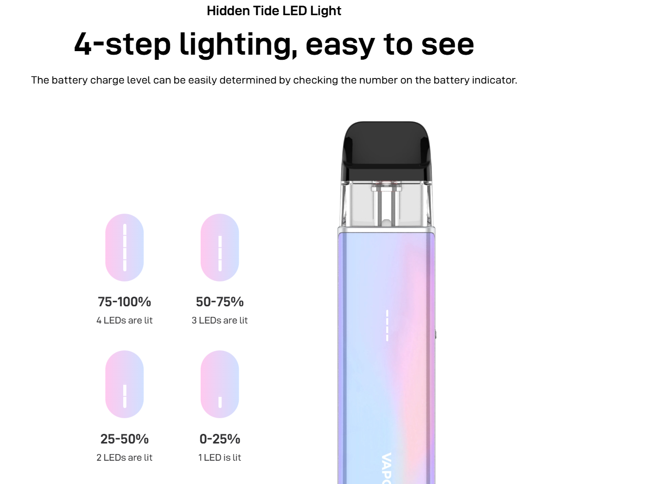 Vaporesso Xros 5 mini kit Ireland showing lighting battery level