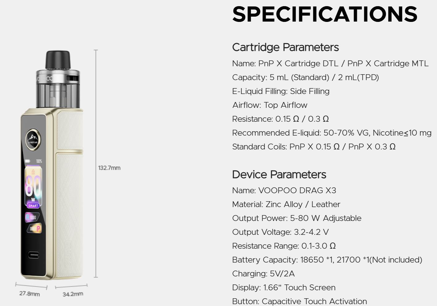 Voopoo Drag X3 kit Ireland specifications